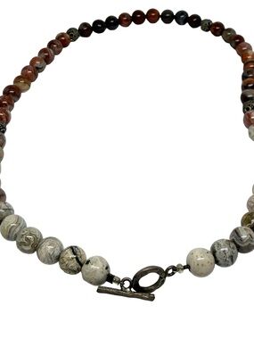 Bali silver and Round Agate Bead Necklace 17”